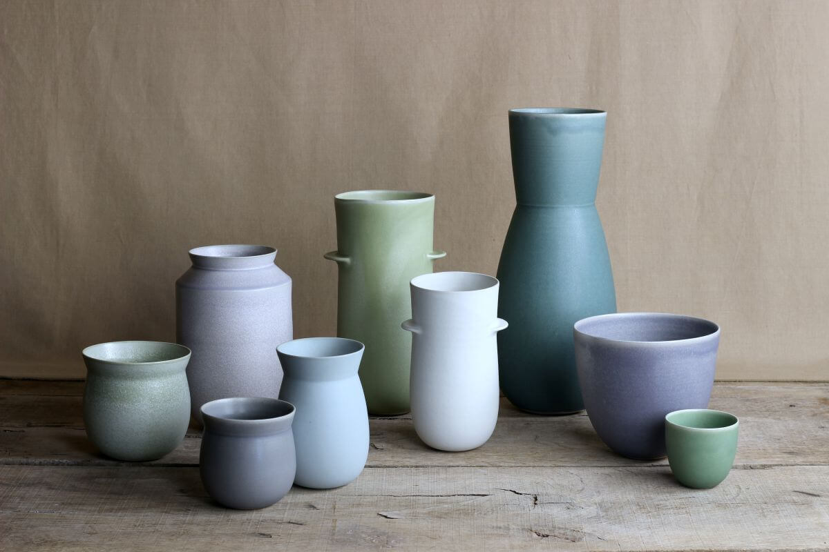 Cécile Preziosa, Vases, bol et gobelet, h entre 7 et 36 cm