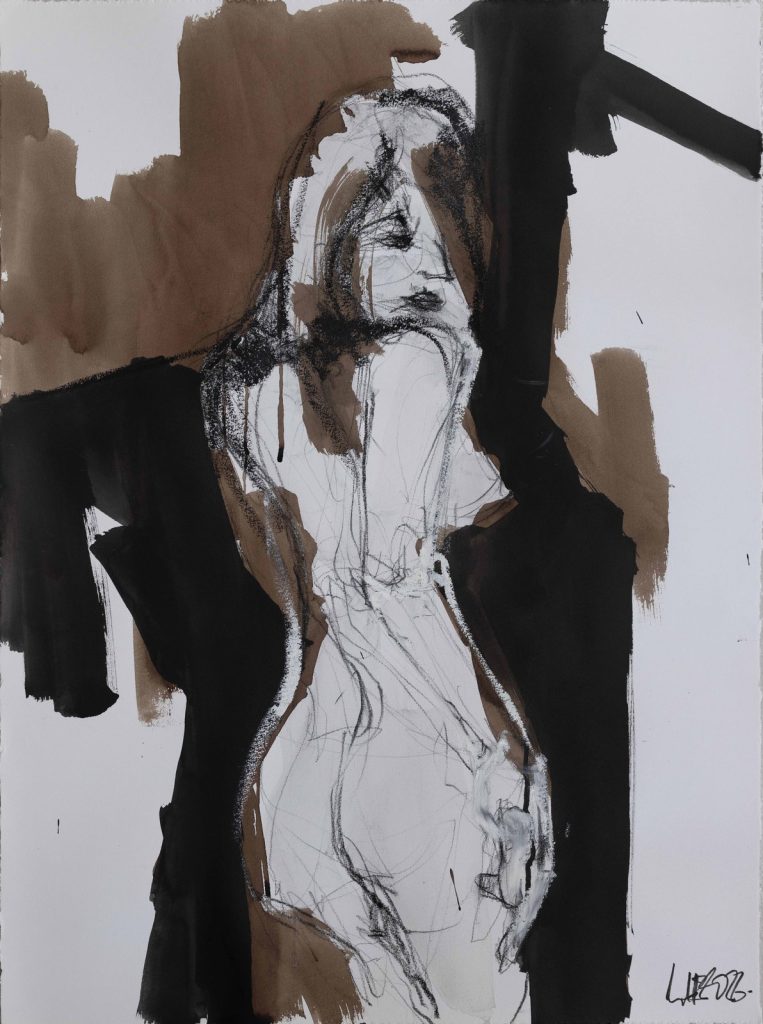 Laurent Anastay-Ponsolle, Bacchante 2, 2026, fusain, aquarelle, encre de Chine, brou de noix et pastel sur papier, h. 76 x 56 cm